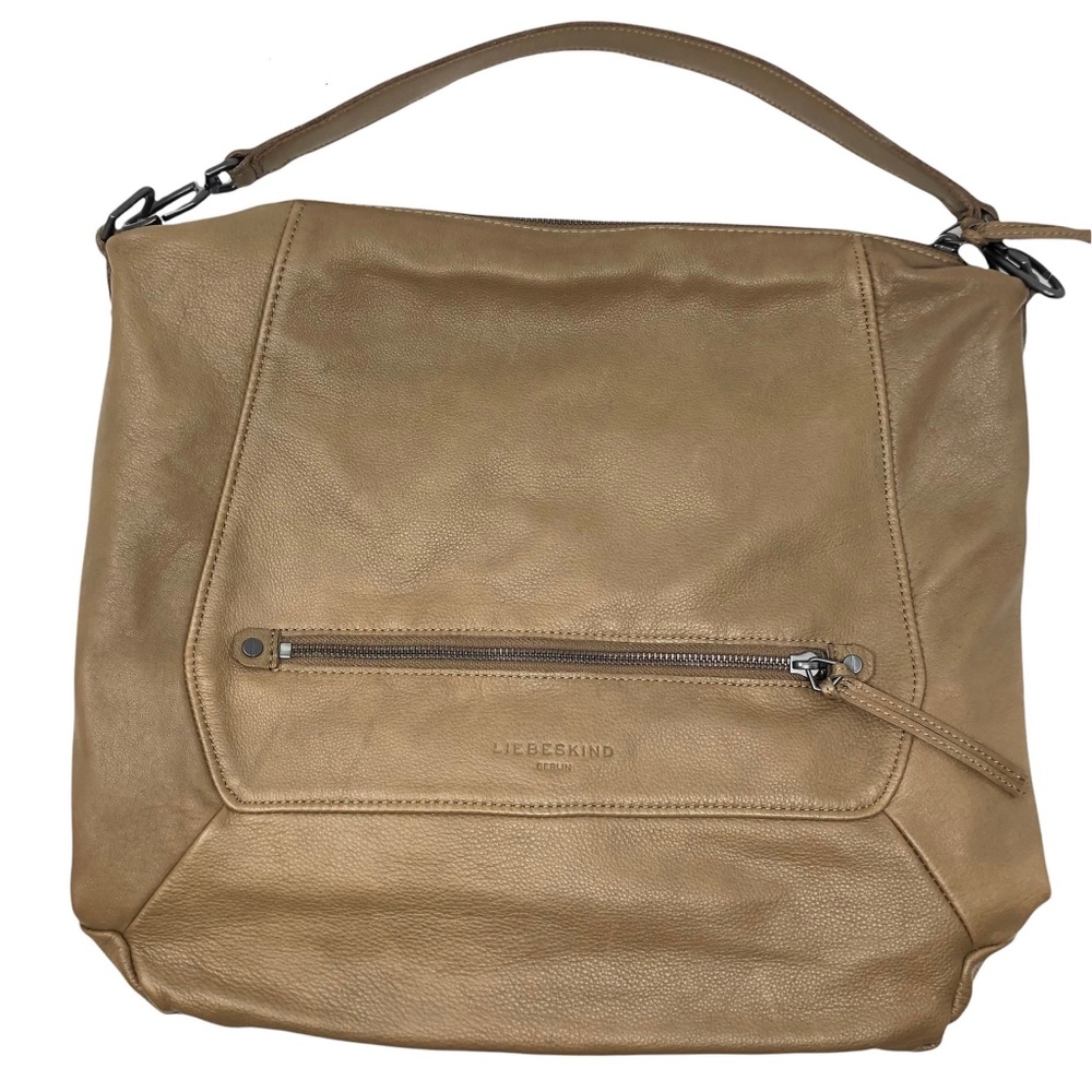 Liebeskind Berlin Tote Tan Brown Leather Purse Top Handle Hobo Geometric Bag